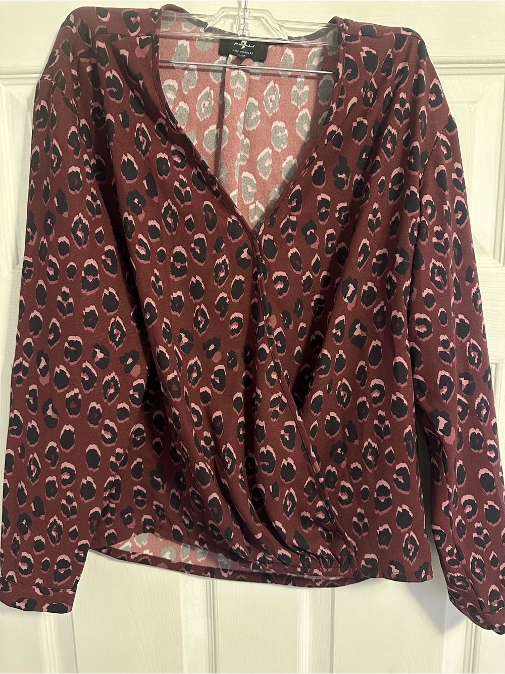 7 for all Mankind Burgundy Leopard Print Surplice Long-Sleeve Top